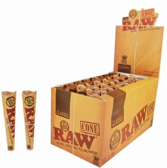 Classic Raw Cone Natural Unrefined Rolling Papers - 3 Pack - Kingsize - Natural Hemp Gum - 96 Cones Per Box Vape wholesale supplies