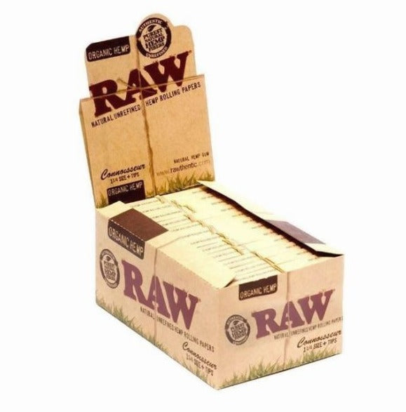 Raw Organic Hemp Natural Unrefined Hemp Rolling Papers + Tips - Connoisseur - 1 1/4 - Pack Of 24