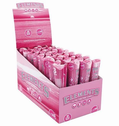 Elements Ultra Thin King Size Pink Pre-Rolled Cones - Pack of 32 - Vape wholesale supplies 