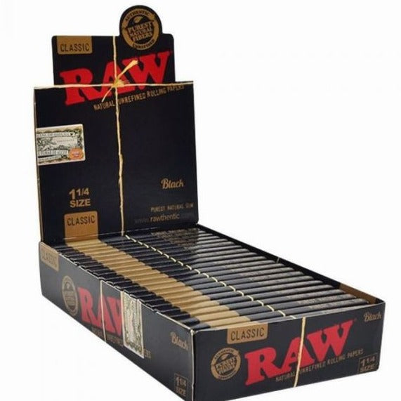 Classic Raw Natural Unrefined Rolling Papers Black - 1 1/4 Size - Pack Of 24im Cigarette Paper - 50 Booklets - Vape wholesale supplies 