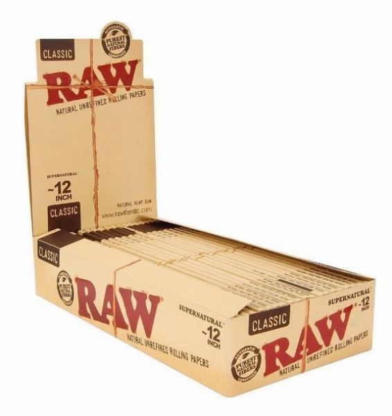 Classic Raw Natural Unrefined Rolling Papers - Supernatural 12 Inch - Natural Hemp Gum - Box Of 20 - Vape wholesale supplies 