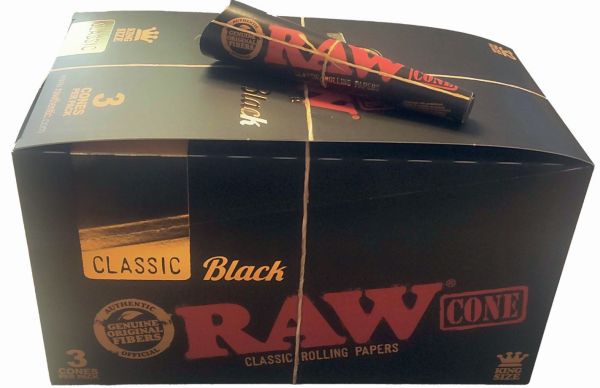 Raw Classic King Size Pre-Rolled Cones - Black - Pack of 32 Vape wholesale supplies