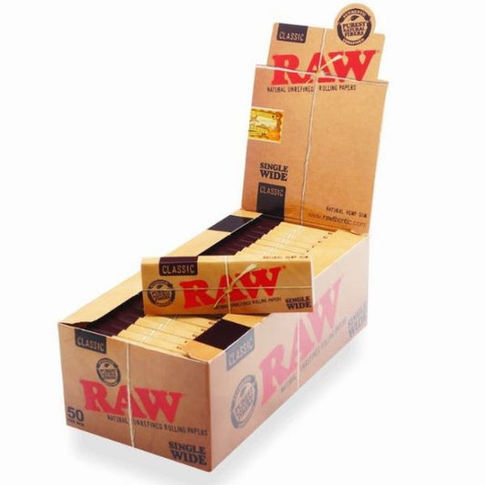 Raw Classic Natural Unrefined Rolling Papers - Pack Of 50 - Single Wide Vape wholesale supplies