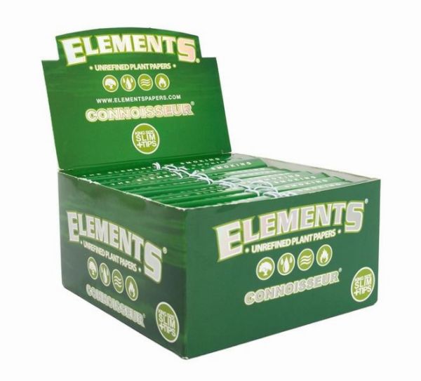 Elements Connoisseur Unrefined Plant Papers + Tips - King Size Slim - Pack of 24 www