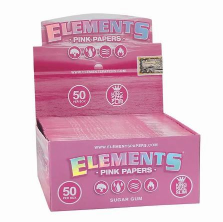 Elements Pink Papers with Sugar Gum - King Size Slim - Pack of 50 - Vape wholesale supplies 