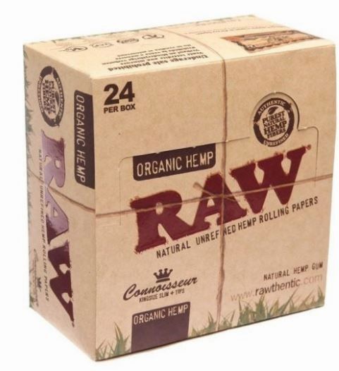 Raw Natural Unrefined Hemp Rolling Papers - Connoisseur King Size Plus Tips - Organic Hemp - Pack Of 24 - Vape wholesale supplies 