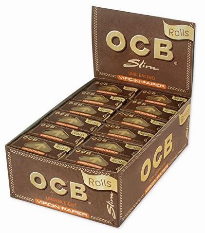 Ocb Unbleached Slim Virgin Paper Rolls With Paper Level Window - Pack Of 24 - Vape wholesale supplies 