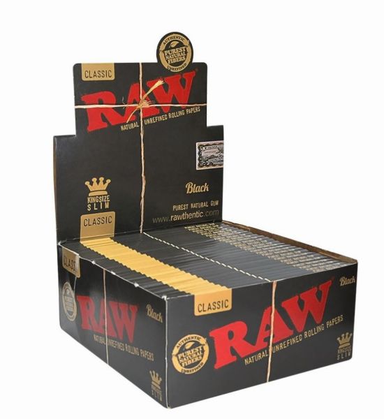 Raw Classic King Size Slim Natural Unrefined Rolling Papers - Black - Box Of 50 www