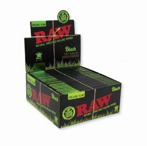 Raw Classic King Size Slim Natural Unrefined Rolling Papers - Organic Hemp - Black - Box Of 50 www