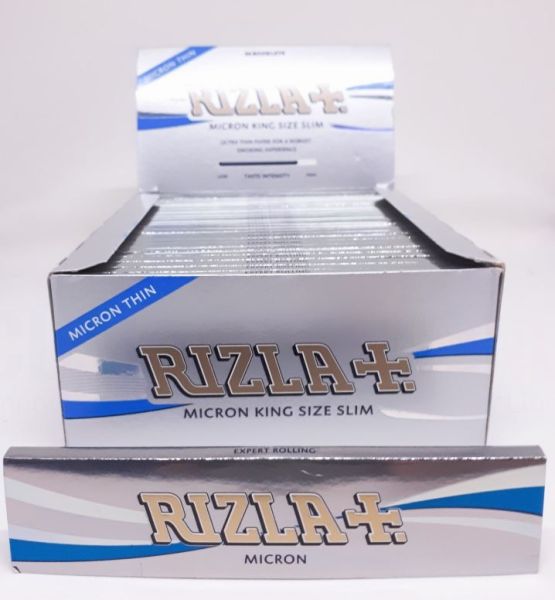 Rizla Cigarette Micron Thin Rolling Paper - Silver - King Size Slim - 50 Booklets www