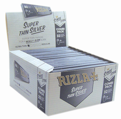 Rizla 32 Combi Pack Super Thin Cigarette Paper - Silver - Box Of 24 Booklets www